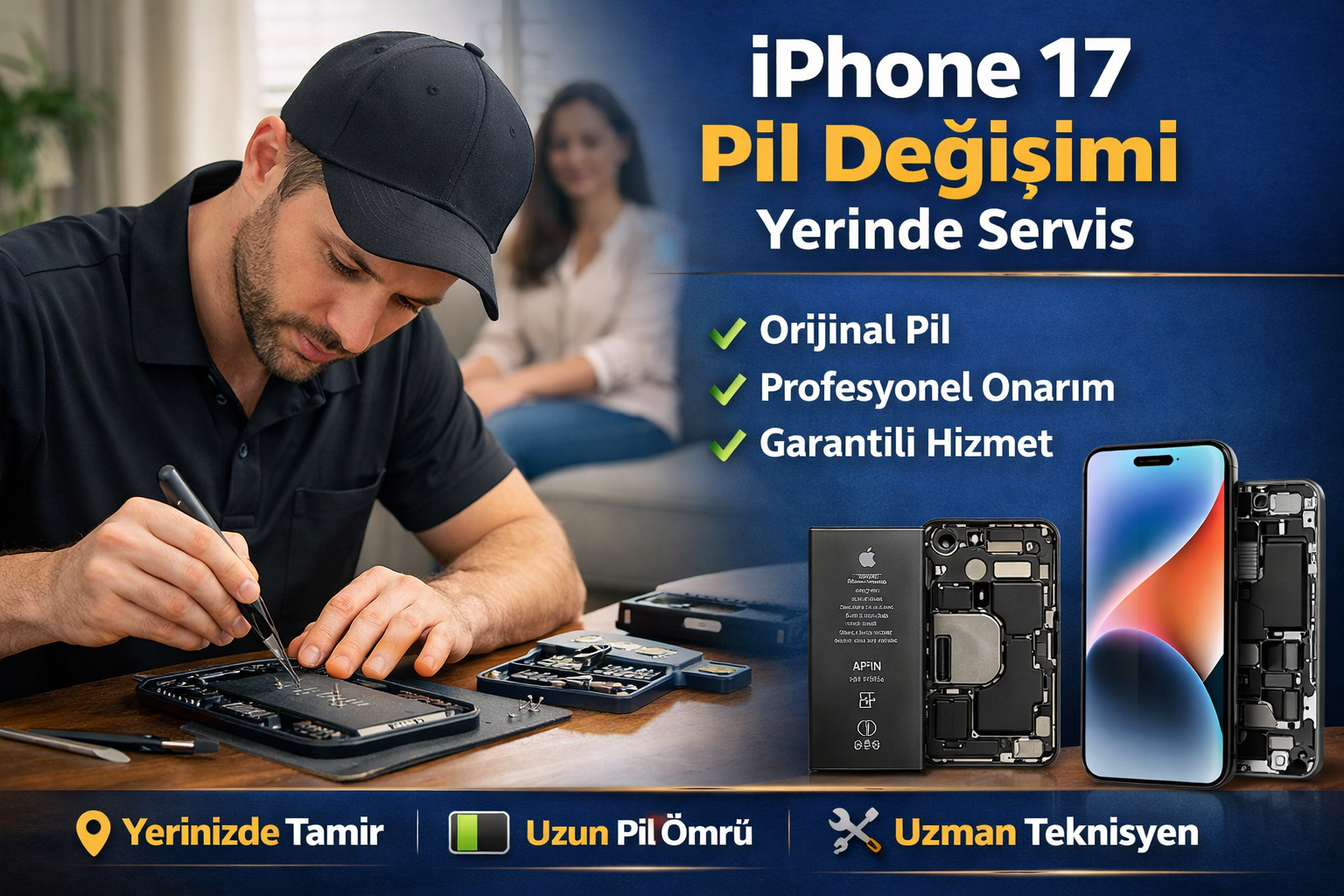 iPhone 17 Pil Onarımı Yerinde Servis & Orijinal Pil Değişimi